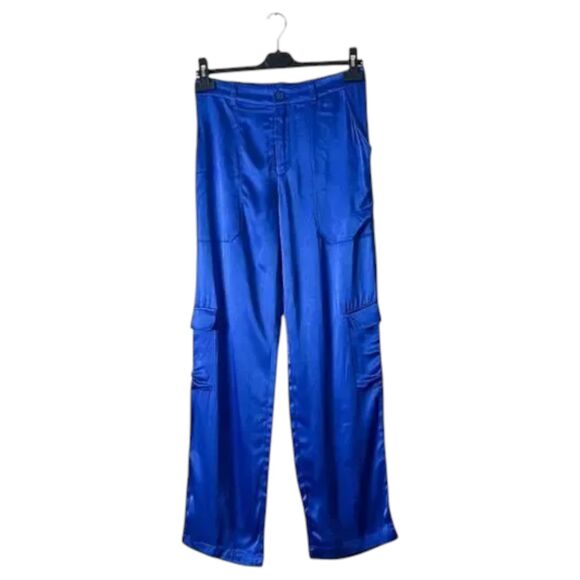 YFB Young, Fabulous & Broke Royal Blue Satin Flowy Cargo Pants Size Large - Picture 1 of 6